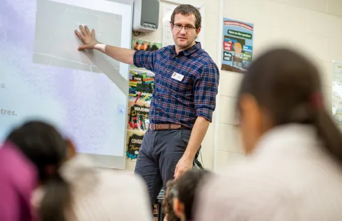 Teaching graduate Matt McKenna in the classroom